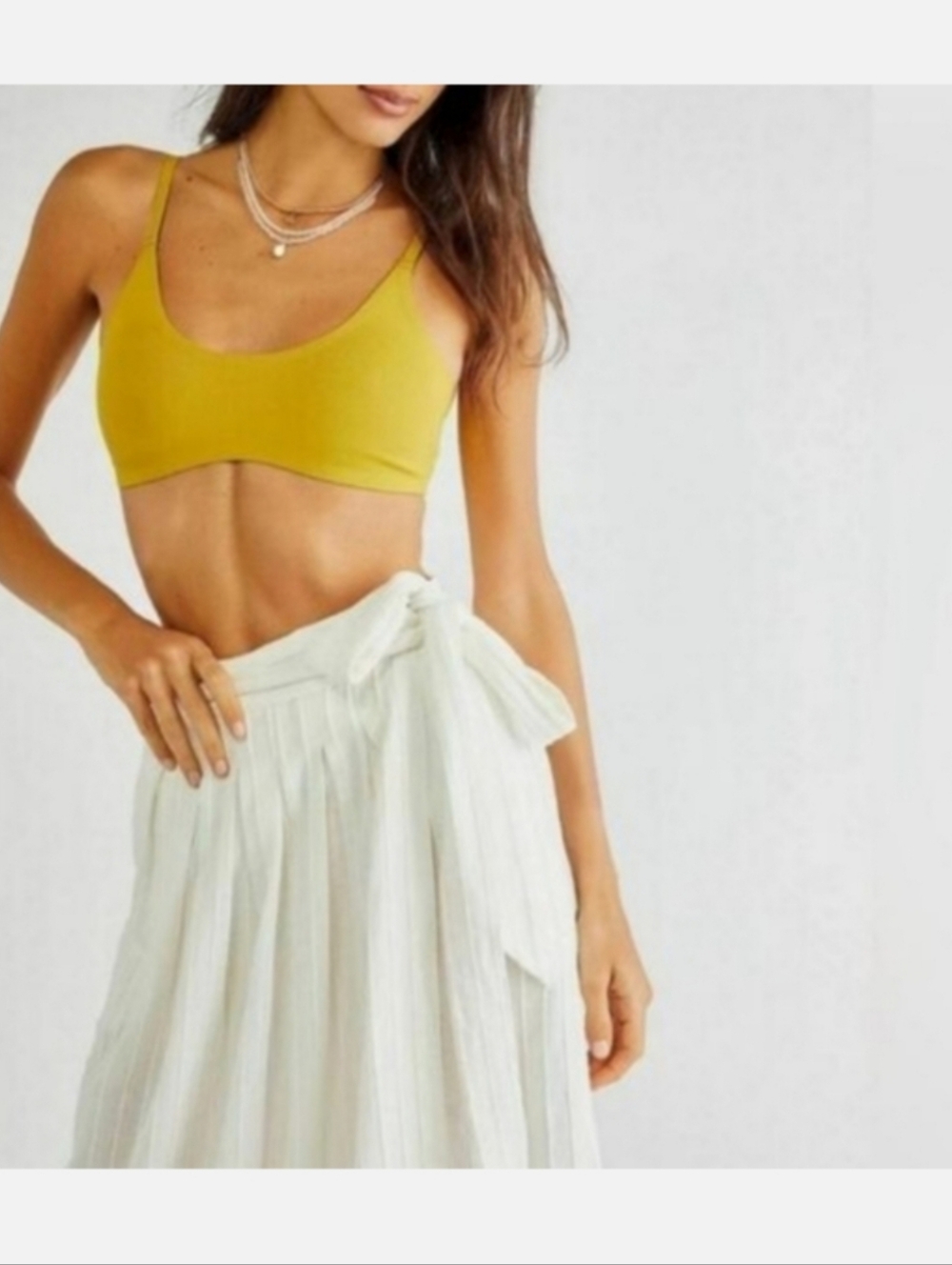 Free People Rey Wrap Ribbed Cotton Midi Skirt Ivory Cream Small